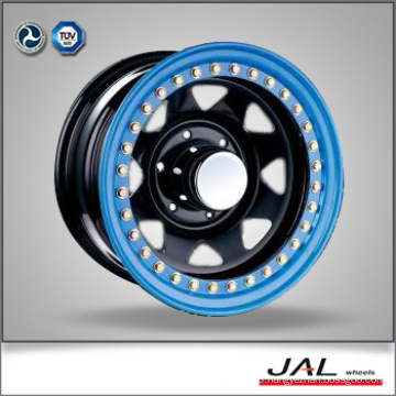 Blue Lip Black Finish Trailer Wheel Car Wheel Rim with Golden Beadlock